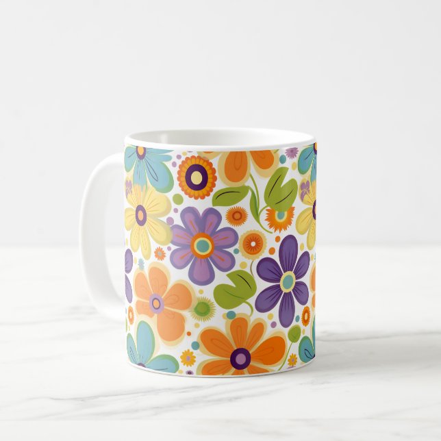 Mug Fleurs rétro Lilac orange et vert (Devant gauche)