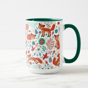 Mug Fleurs rétro mignonnes Oiseaux et Renards rouges M