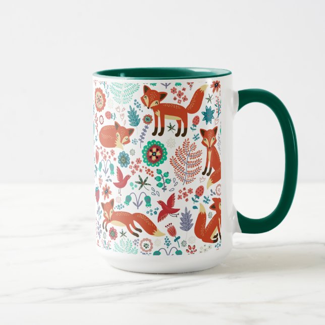 Mug Fleurs rétro mignonnes Oiseaux et Renards rouges M (Droite)