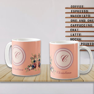 Mug Fleurs romantiques monogramme personnalisé