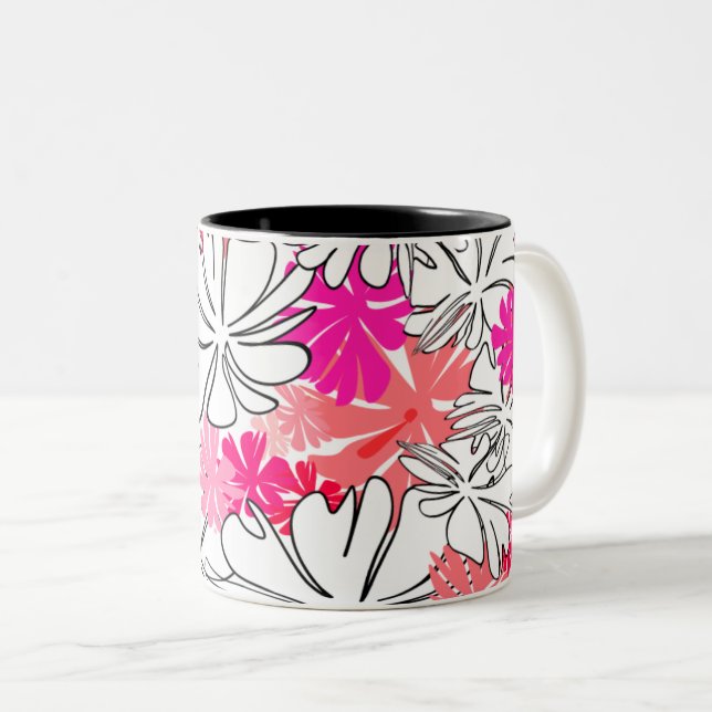 Mug Fleurs Rose Clair (Devant droit)