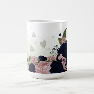 Mug fleurs rose et bleu marine verdure