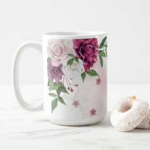 Mug fleurs rose mauve verdure