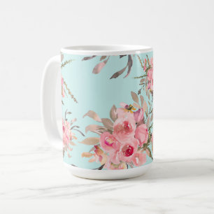 Mug Fleurs rose pâle sur bleu clair