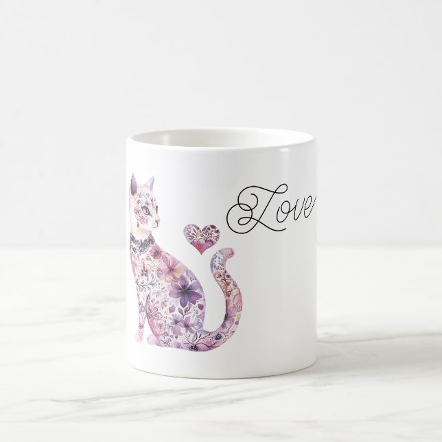 Mug Fleurs Rose Violet Blush Cœur Amour Chat (Centre)