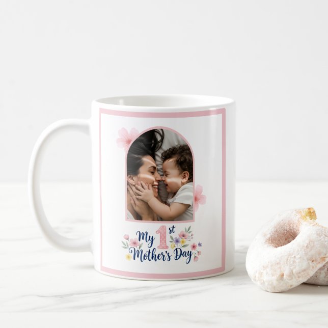 Mug Fleurs roses - 1er anniversaire de maman - souveni (Avec donut)