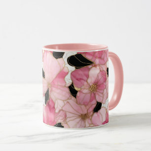 Mug Fleurs roses artistiques en fleurs à l'encre noire