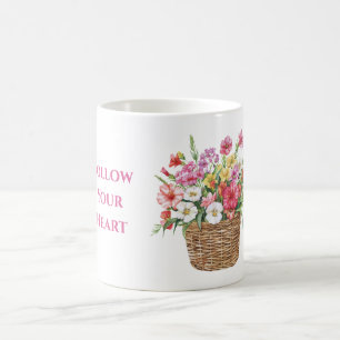 Mug Fleurs roses blanches jaunes rouges dans un panier