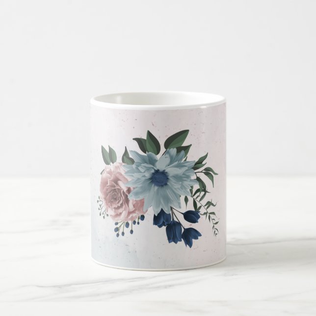 Mug Fleurs roses bleues romantiques verdure (Centre)