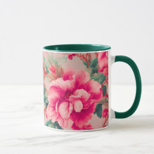 Mug Fleurs Roses Claires Et Élégantes, Feuilles Luxuri