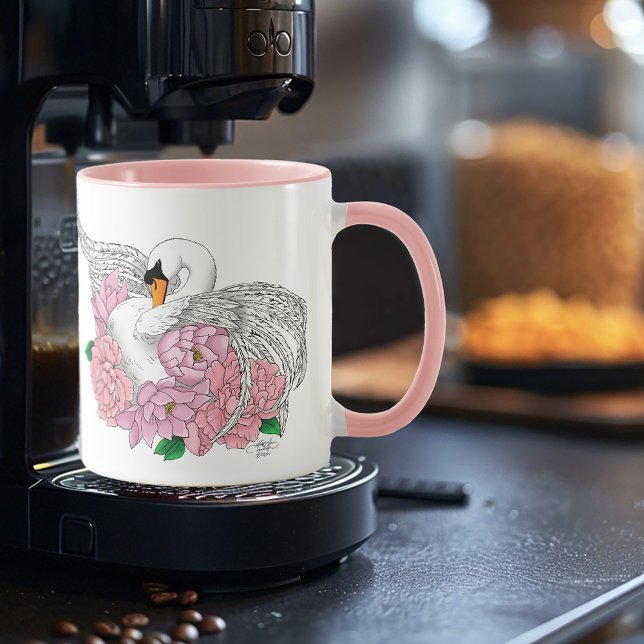 Mug Fleurs roses cygnes blanches (Créateur téléchargé)