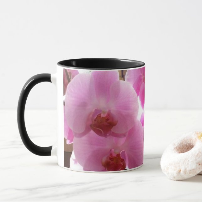 Mug Fleurs roses d'orchidées (Avec donut)
