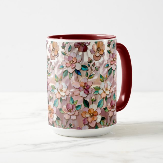 Mug Fleurs Roses Élégante Tasse à Café Botanique (Devant droit)
