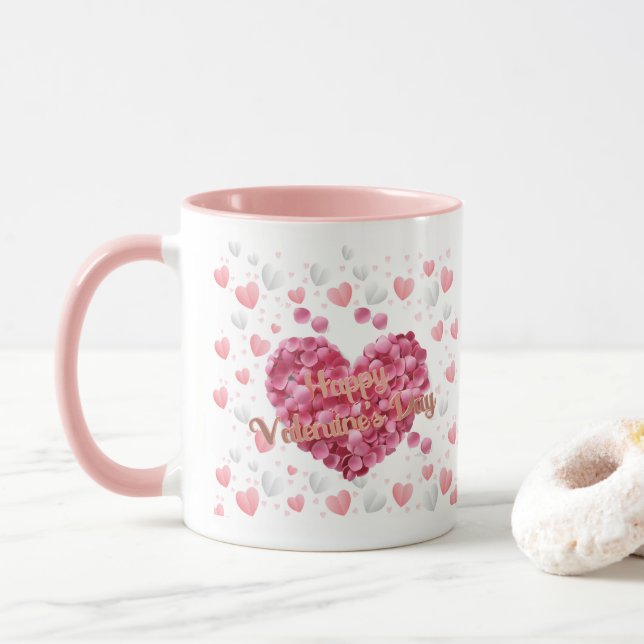 Mug Fleurs Roses Élégantes Saint-Valentin (Avec donut)