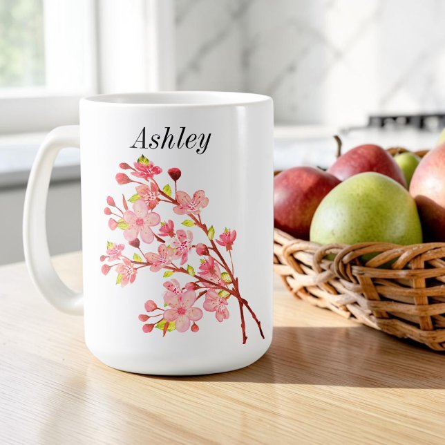 Mug Fleurs roses et blanches Cerisier Élégant  (Créateur téléchargé)