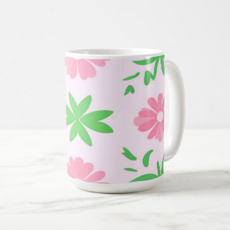 Mug Fleurs roses et feuilles verts sans couture motif