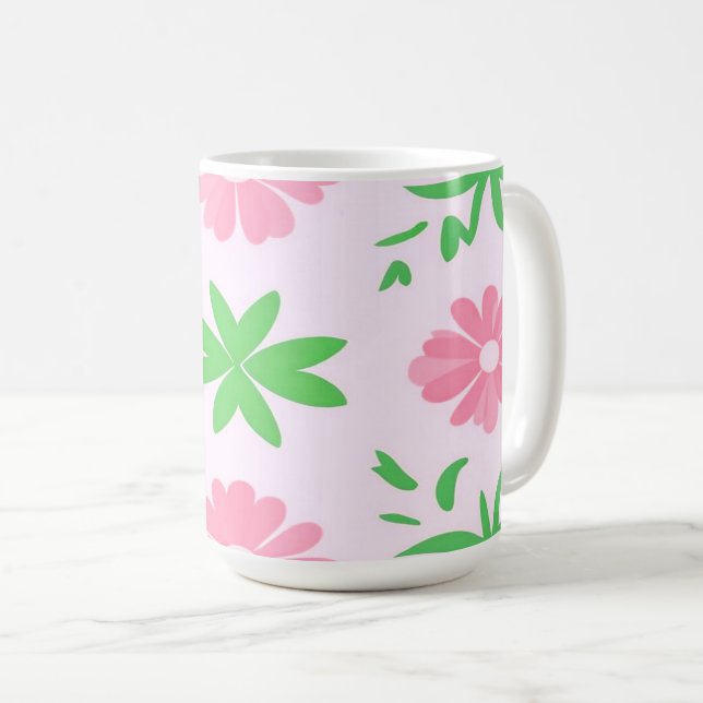 Mug Fleurs roses et feuilles verts sans couture motif (Devant droit)