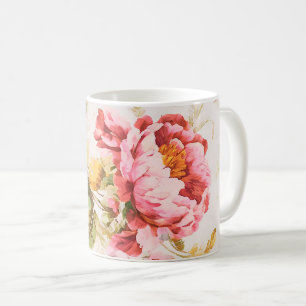 Mug Fleurs roses et jaunes exquises. Shabby Chic