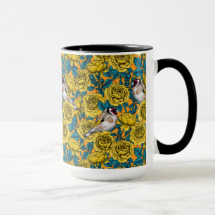 Mug Fleurs roses et oiseaux dorés