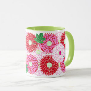 Mug Fleurs roses et rouges de gravure sur bois vintage