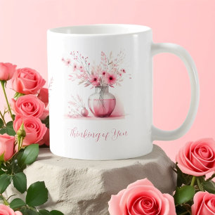 Mug Fleurs roses et vase de sympathie "Pensée pour vou