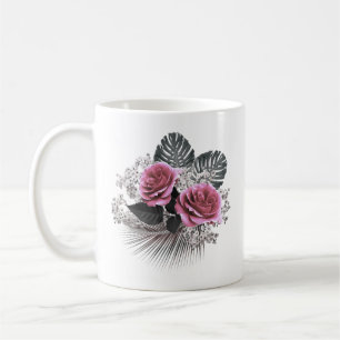 Mug Fleurs roses Feuilles tropicaux