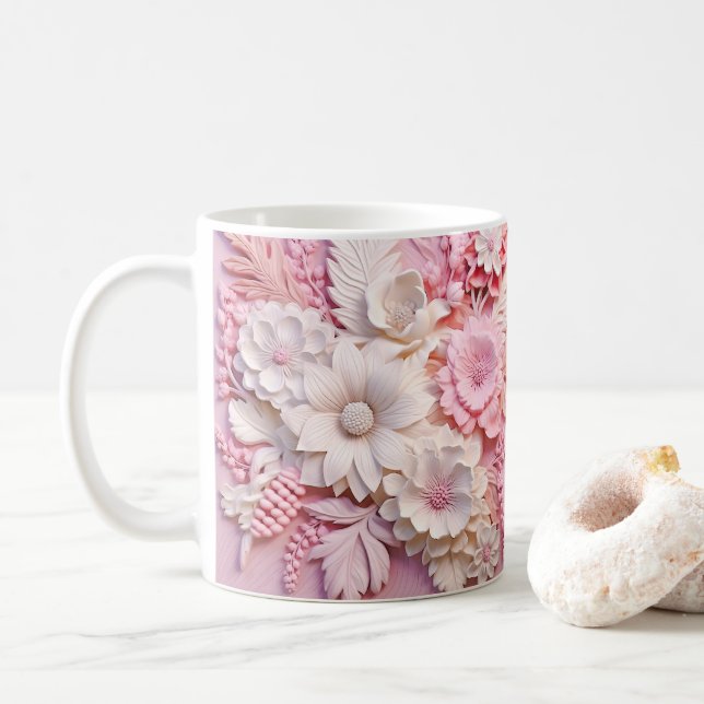 Mug Fleurs roses imprimées 3D (Avec donut)