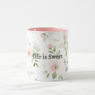 Mug Fleurs Roses Menthe La Vie est Douce