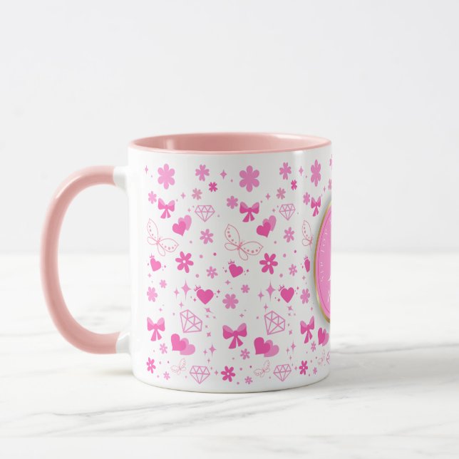 Mug Fleurs roses mignonnes Motif sans soudure, Fille F (Gauche)