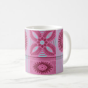 Mug fleurs roses rayures bleues Motif d'art vintage