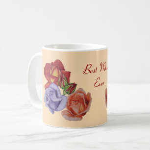 Mug fleurs roses rouges et bourgeons roses fleuris pou