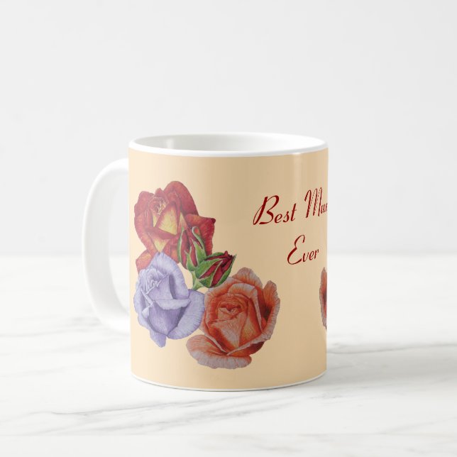 Mug fleurs roses rouges et bourgeons roses fleuris pou (Devant gauche)