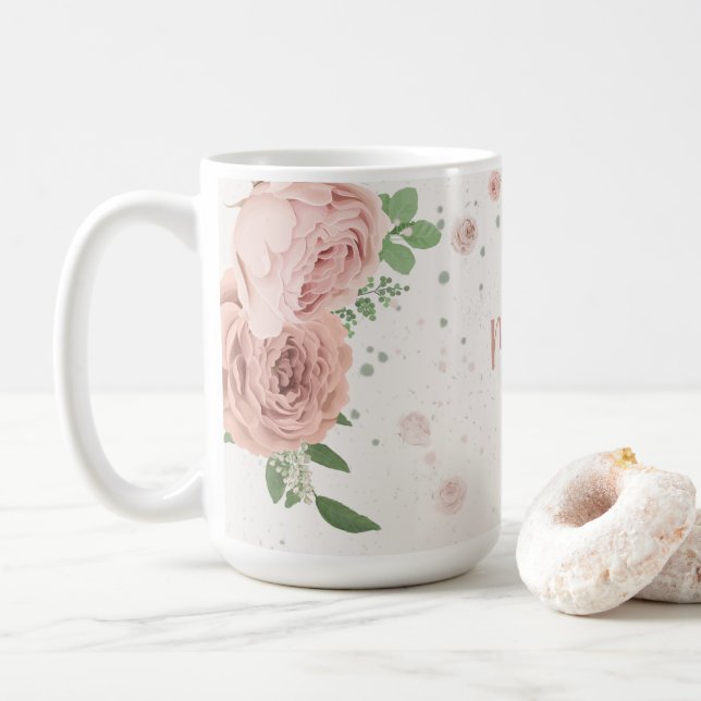 Mug fleurs roses rousses verdure botanique (Avec donut)