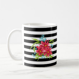 Mug Fleurs roses sans couture florales rayées noir et 