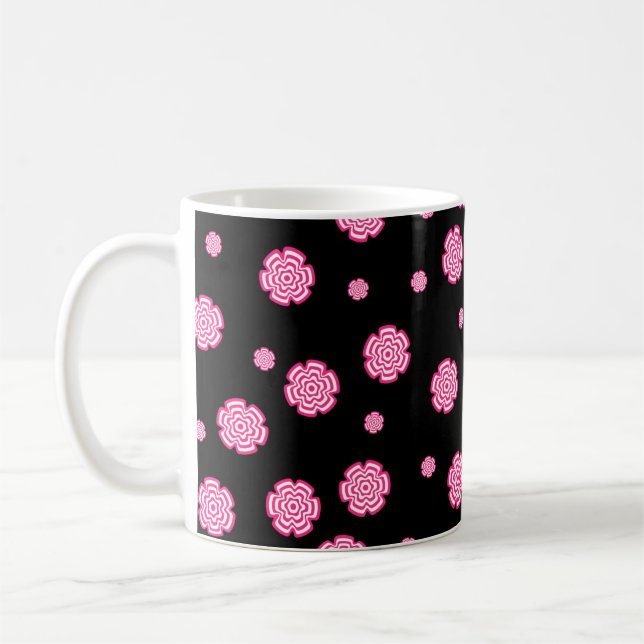 Mug Fleurs roses stylisées arrière - plans foncées. (Gauche)