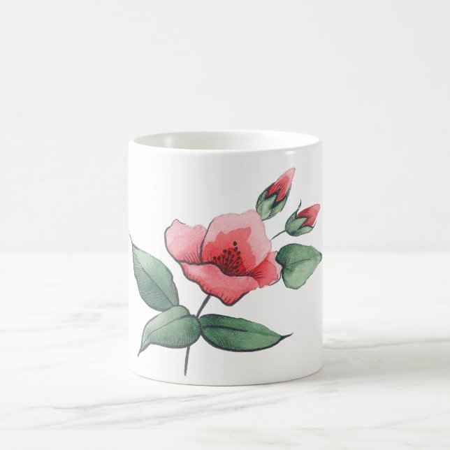 Mug fleurs roses, vert rouge botanique floral (Centre)