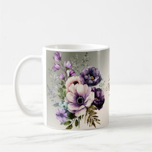 Mug Fleurs Roses Violettes Élégantes Dorées