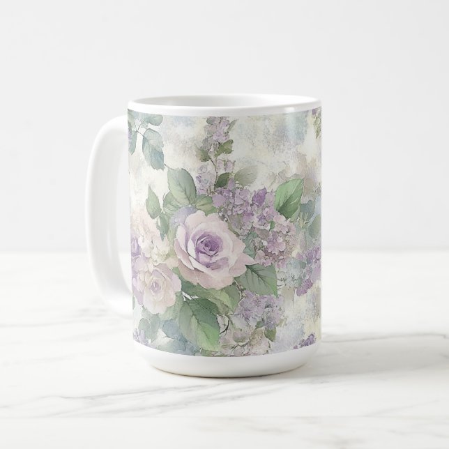 Mug Fleurs roses violettes romantiques (Devant gauche)