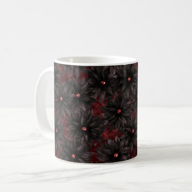 Mug Fleurs Rouge Noir (Devant gauche)