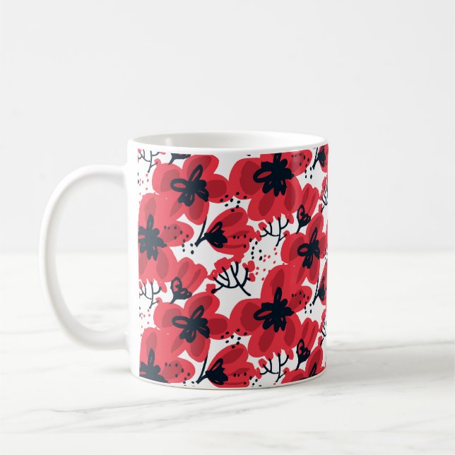 Mug Fleurs rouges Abstraites dessinées à la main sans  (Gauche)