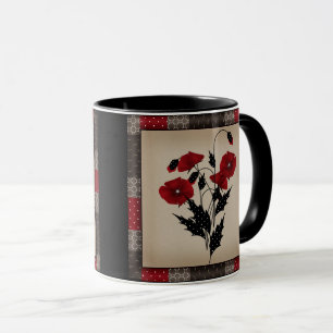 Mug Fleurs rouges de coquelicots pop rétro vintage gru