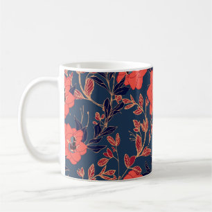 Mug Fleurs rouges de roses et pivoines avec feuilles e
