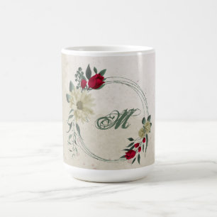 Mug fleurs rouges et jaune pâle verdure