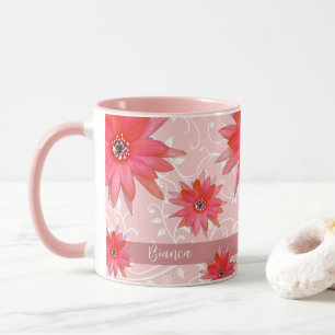 Mug Fleurs Rouges Fantaisistes Feuilles Tourbillonnant