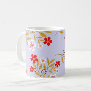 Mug Fleurs rouges jolies de style vintage sur motif bl