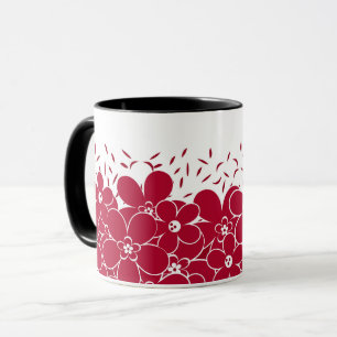 Mug Fleurs rouges marguerites sur fond blanc