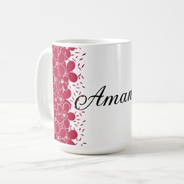 Mug Fleurs rouges marguerites sur fond blanc (Devant gauche)