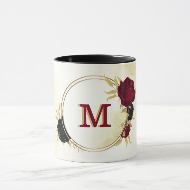 Mug fleurs rouges noires or feuilles (Centre)