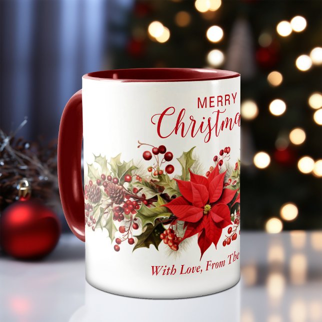 Mug Fleurs rouges Poinsettia Wreath Noël (Red Poinsettia Flowers Wreath Christmas Holiday Mug)