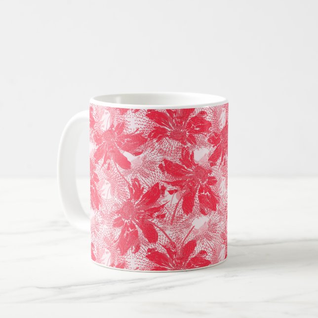 Mug Fleurs rouges sur blanc. (Devant gauche)